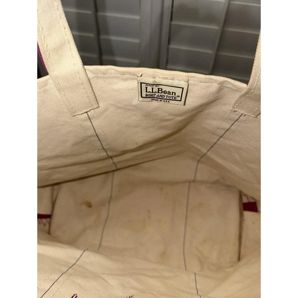Vtg 90s LL Bean Large Boat and Tote Canvas  Short Magneta Handles Base *STAINS